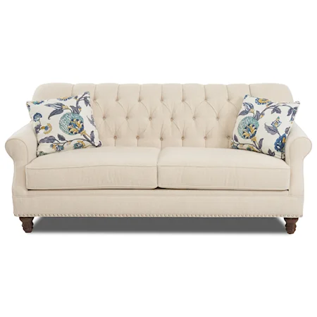 Traditional Tufted Apartment-Size Sofa with Nailheads